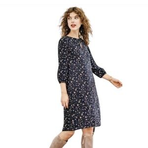 Boden Nerissa Sheath Dress Long Blue Pink Floral 3/4 Sleeve Knee Length